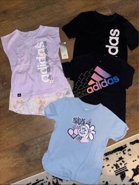 adidas Kids Short Sleeve Tees in Black, Lavender & Light Blue